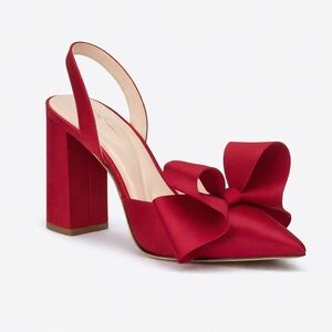 JESSICA SIMPSON Valrin Lipstick Red Satin Silk Bow Holiday Party Mule Block Heel